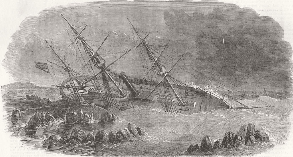 WALES. Olinda shipwreck, Harry Furlong, E of Skerries 1854 old antique print