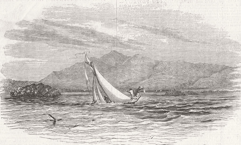 CUMBS. Yacht accident, Derwent Water 1844 old antique vintage print picture