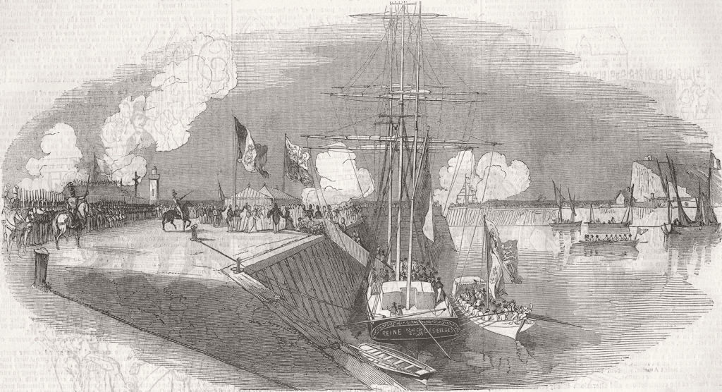 FRANCE. Queen & Prince Albert landing, Treport; 1843 1843 old antique print