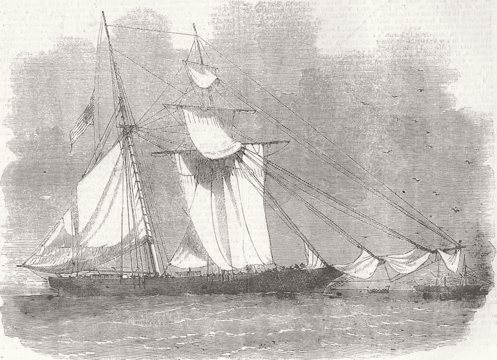 SLAVERY. American slaver captured by HMS Antelope 1857 old antique print