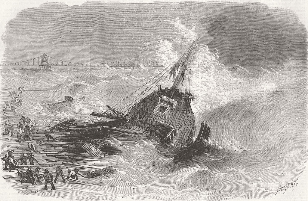 SUSSEX. Wreck of Brig Pilgrim, Brighton 1857 old antique vintage print picture