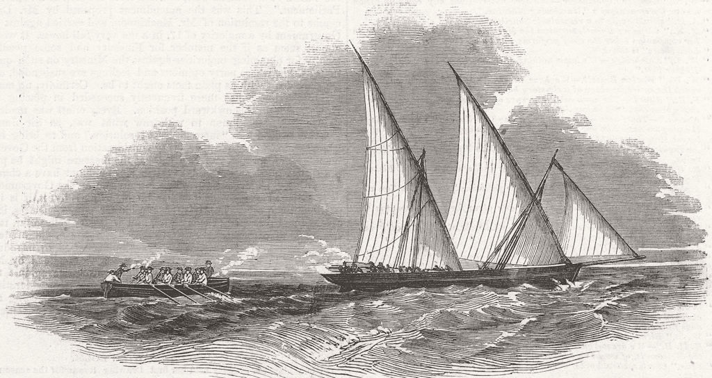 SHIPS. Encounter with slave Felucca 1845 old antique vintage print picture