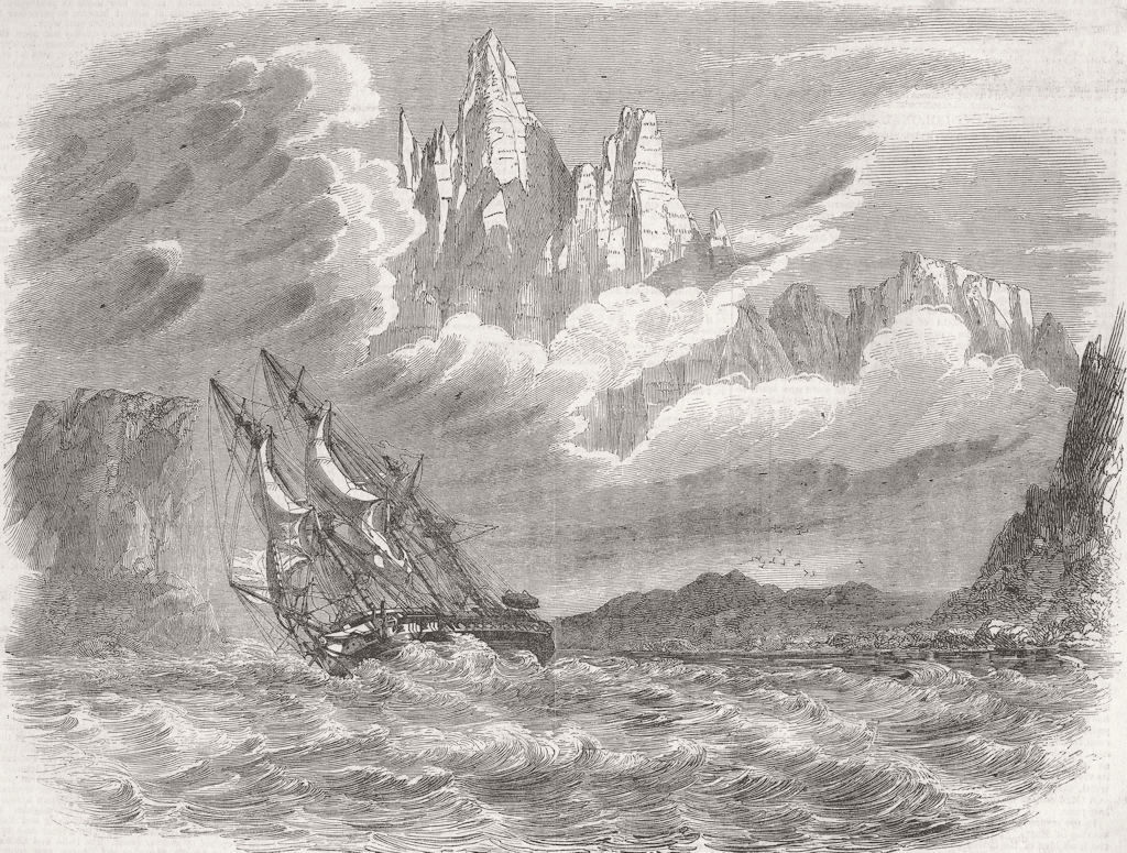CHILE. Magellan Strait. HM Ship Meander, squall  1851 old antique print