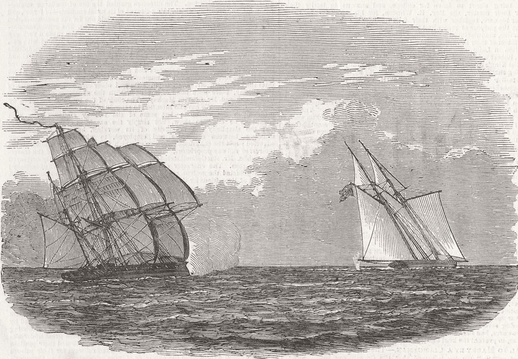 LAGOS. Brazilian slaver captured by HMS Rattler 1849 old antique print picture