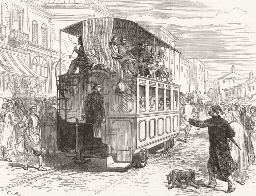 TRANSPORT. Tram-car 1877 old antique vintage print picture