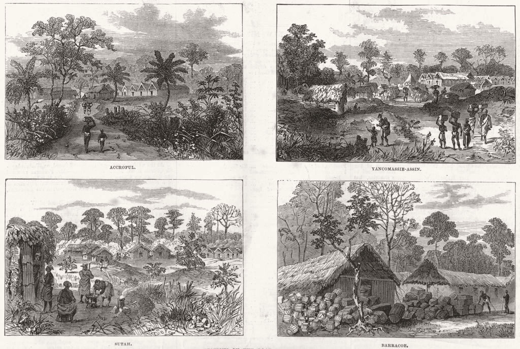 Associate Product GHANA.Ashanti War.Road to Kumasi;Accroful;Yancomassie-Assin;Sutah;Barracoe, 1874