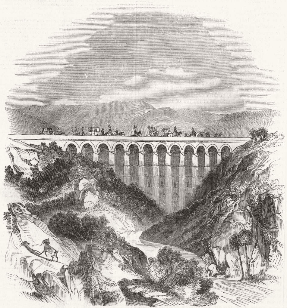 SPAIN. Crossing Hannibal's bridge 1844 old antique vintage print picture