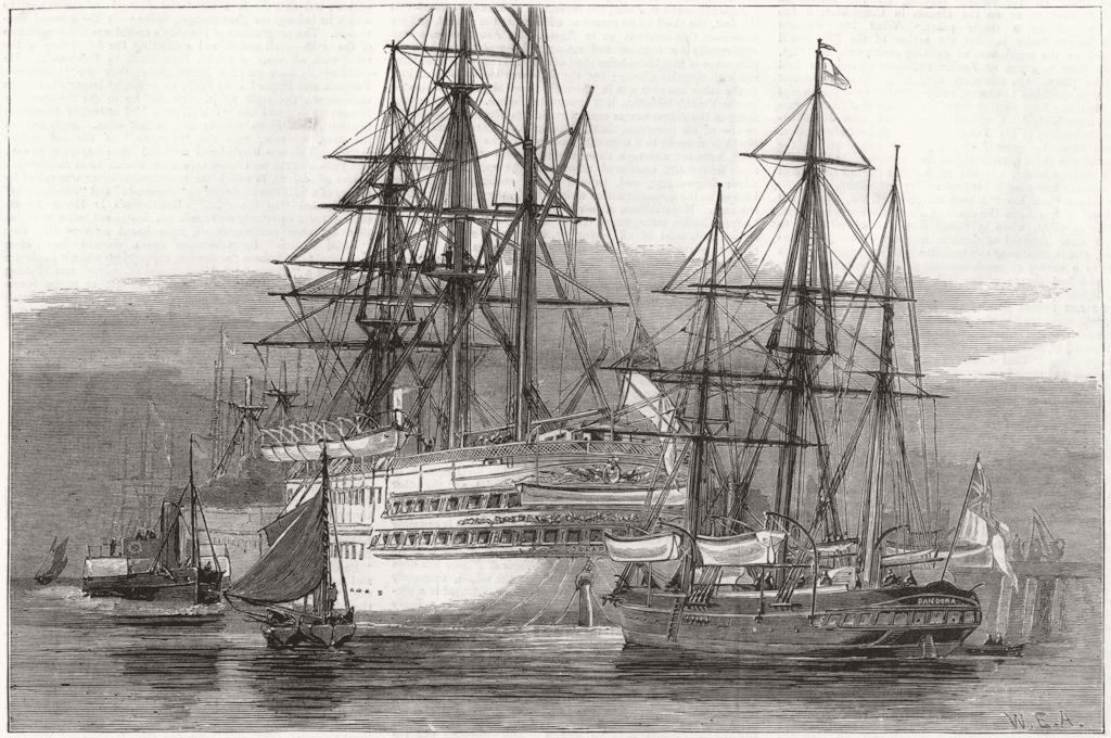 ARCTIC. Expedition-yacht Pandora lying stern serapis Portsmouth harbour 1876