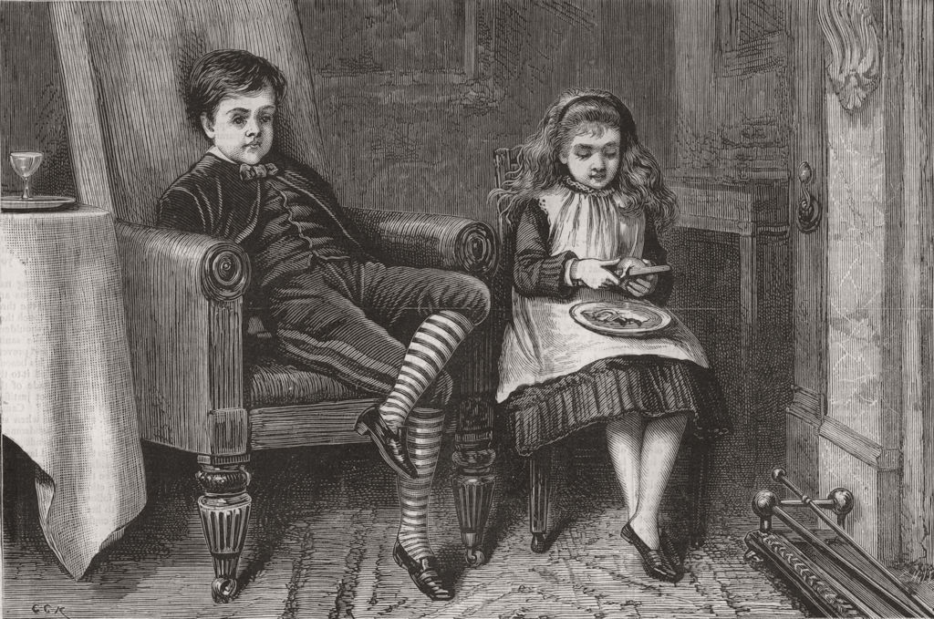 CHRISTMAS. After the Christmas dinner. Boy & Girl 1875 old antique print