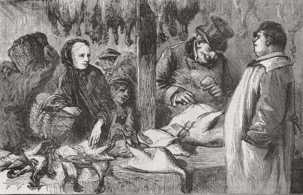 TURKEY. Choosing the Christmas Turkey. Fat and Lean, antique print, 1875