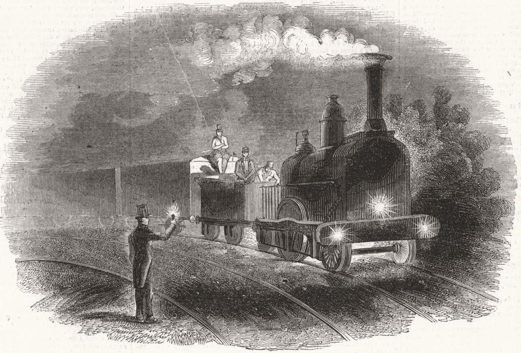 Associate Product TRANSPORT. Express train with the mail signals, antique print, 1844
