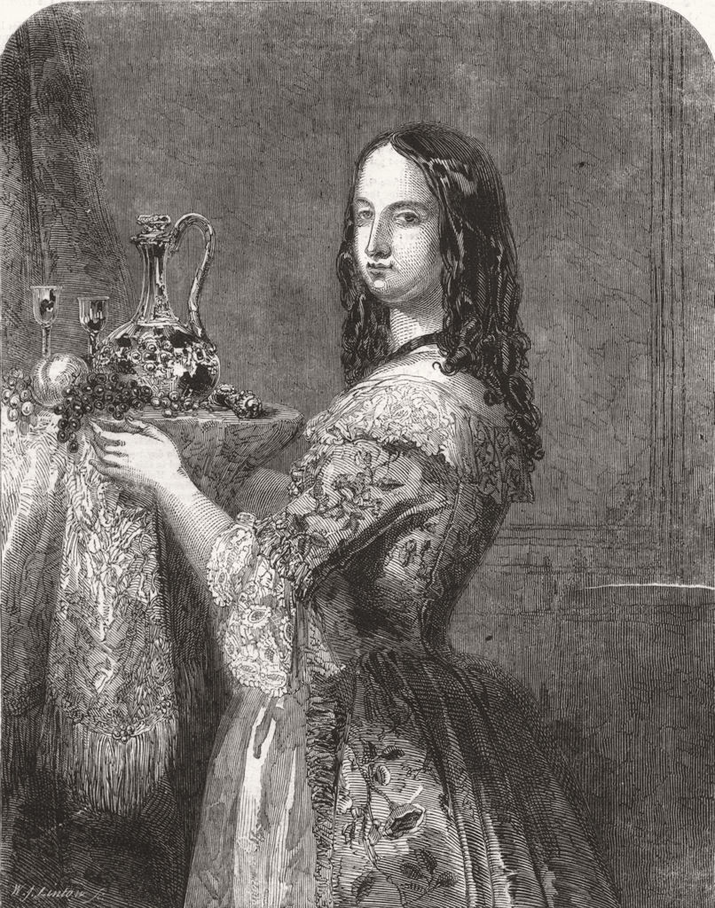 PORTRAITS. A Lady in waiting, of the time of Louis XV 1844 old antique print