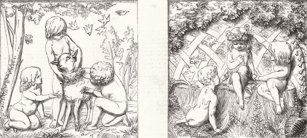 Associate Product CHILDREN. Alto-relievos; Spring; Summer, antique print, 1854