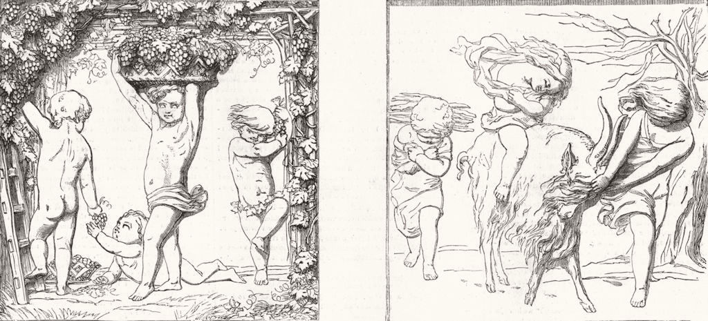 Associate Product CHILDREN. Alto-relievos; Autumn; Winter, antique print, 1854