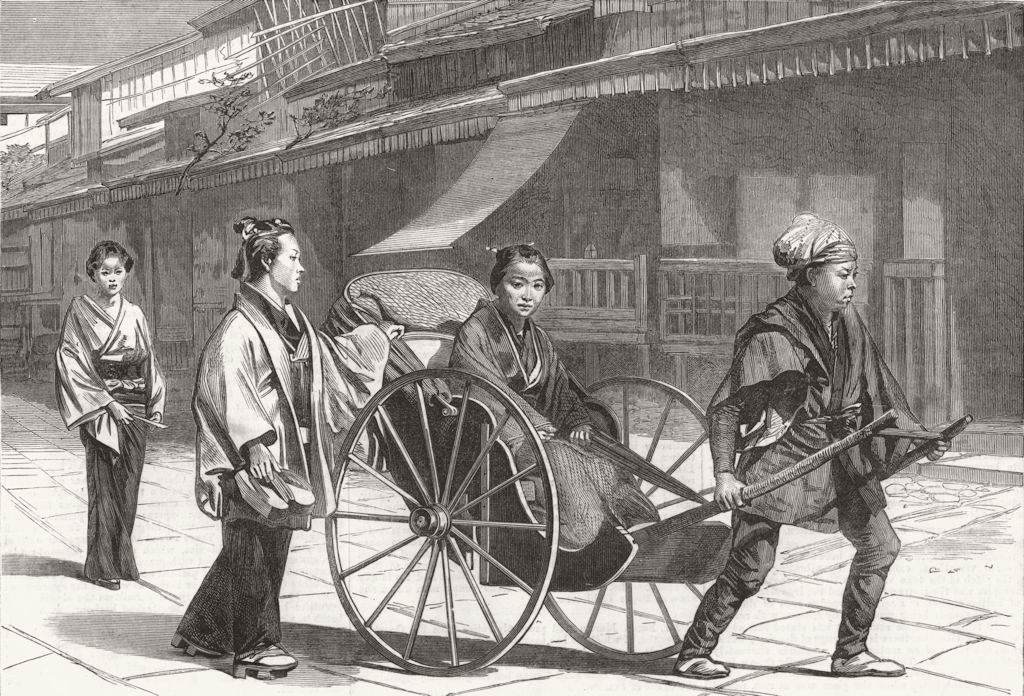Associate Product JAPAN. Sketches in Japan. Scene in temple-street, Nagasaki, antique print, 1874
