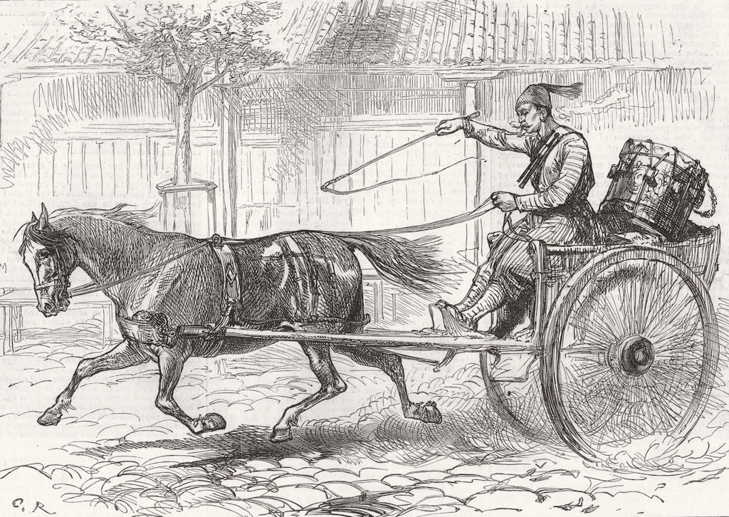Associate Product SERBIA. War. Town crier leaving Aleksinac after the evacuation, old print, 1876