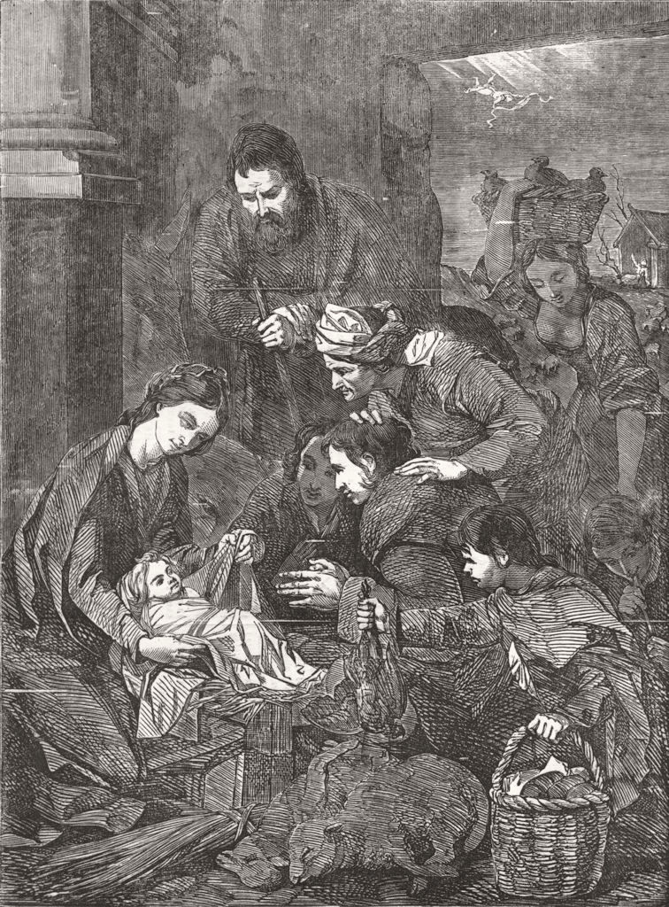 BIBLE. The Adoration of the Shepherds 1854 old antique vintage print picture