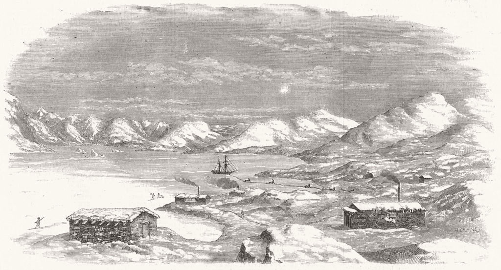 GREENLAND. Lead mine and cryolite, in Arksul fiord, antique print, 1856