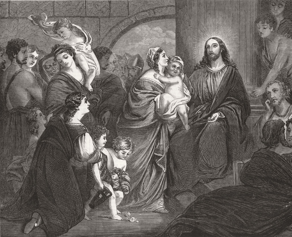Associate Product BIBLE. Christ blessing little children, antique print, 1878