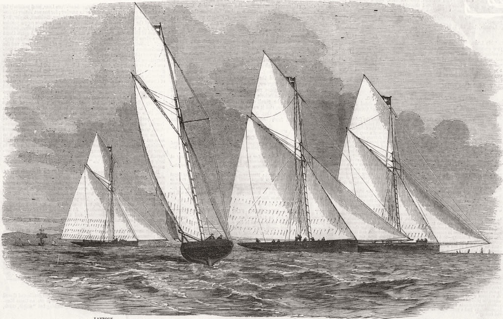 ISLE OF WIGHT.Regatta HM cup-Old Castle Point; Lavrock; Gondola; Bacchante 1855