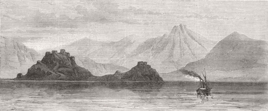 EGYPT. Pharaoh's Island (Jezirat Faraun) ; Jebel-el-Nur. Red Sea, print, 1874