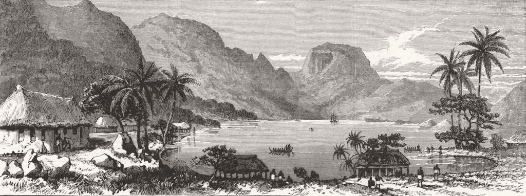 SAMOA. Pango-harbour, Isle of Tutuila, antique print, 1886