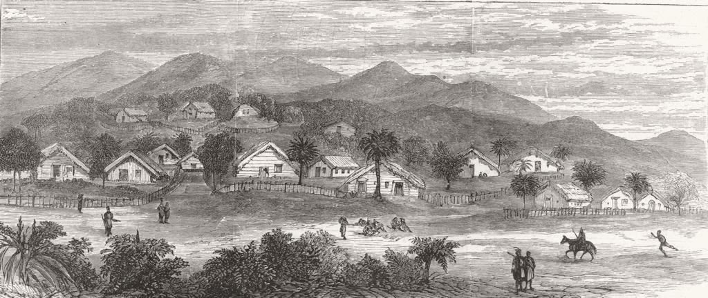 Associate Product TRIBAL. Maori village of wairoa, destroyed by the volcanic eruption, print, 1886