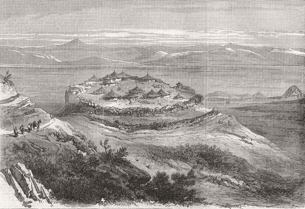 ETHIOPIA. Village on the pass between Ashenge and Lat, antique print, 1868