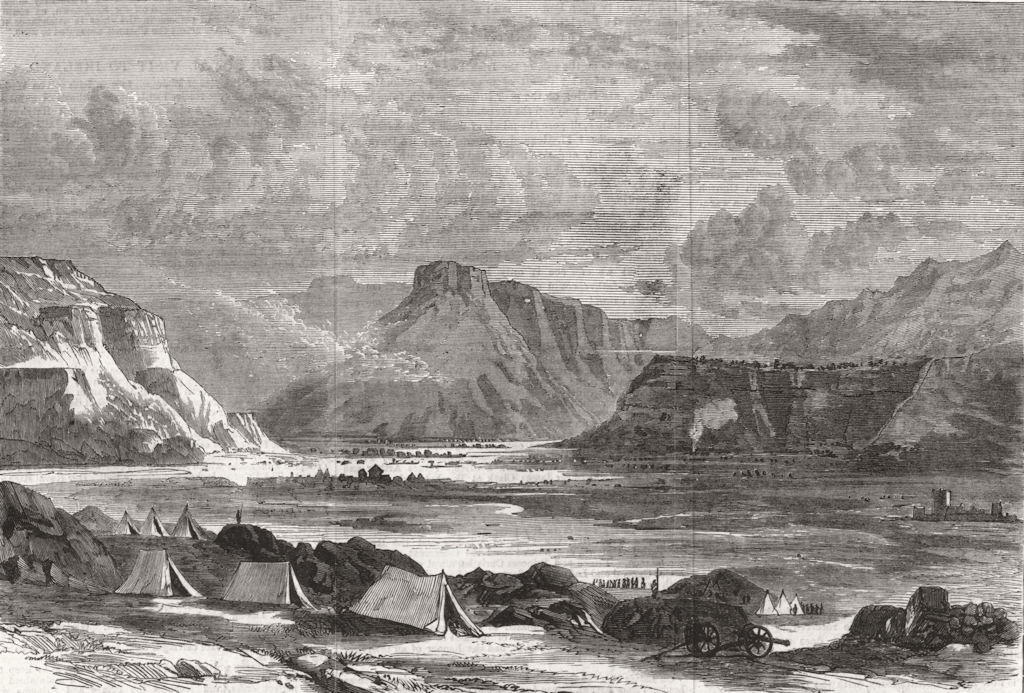 ETHIOPIA. View fortified post of Adigerat, antique print, 1868