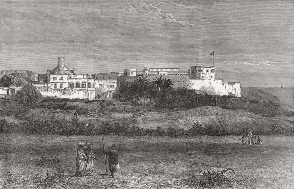 GHANA. Cape Coast Castle, antique print, 1873