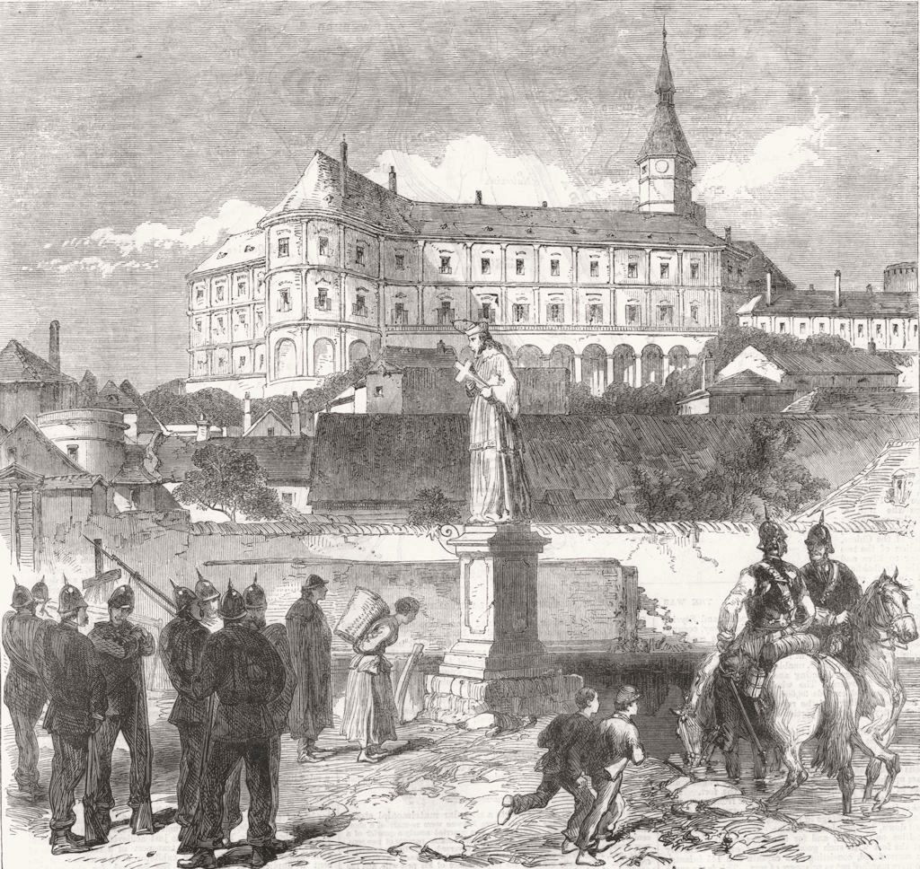 Associate Product CASTLES. Castle of nikolsburg, Moravia, HQ Prussian army, antique print, 1866