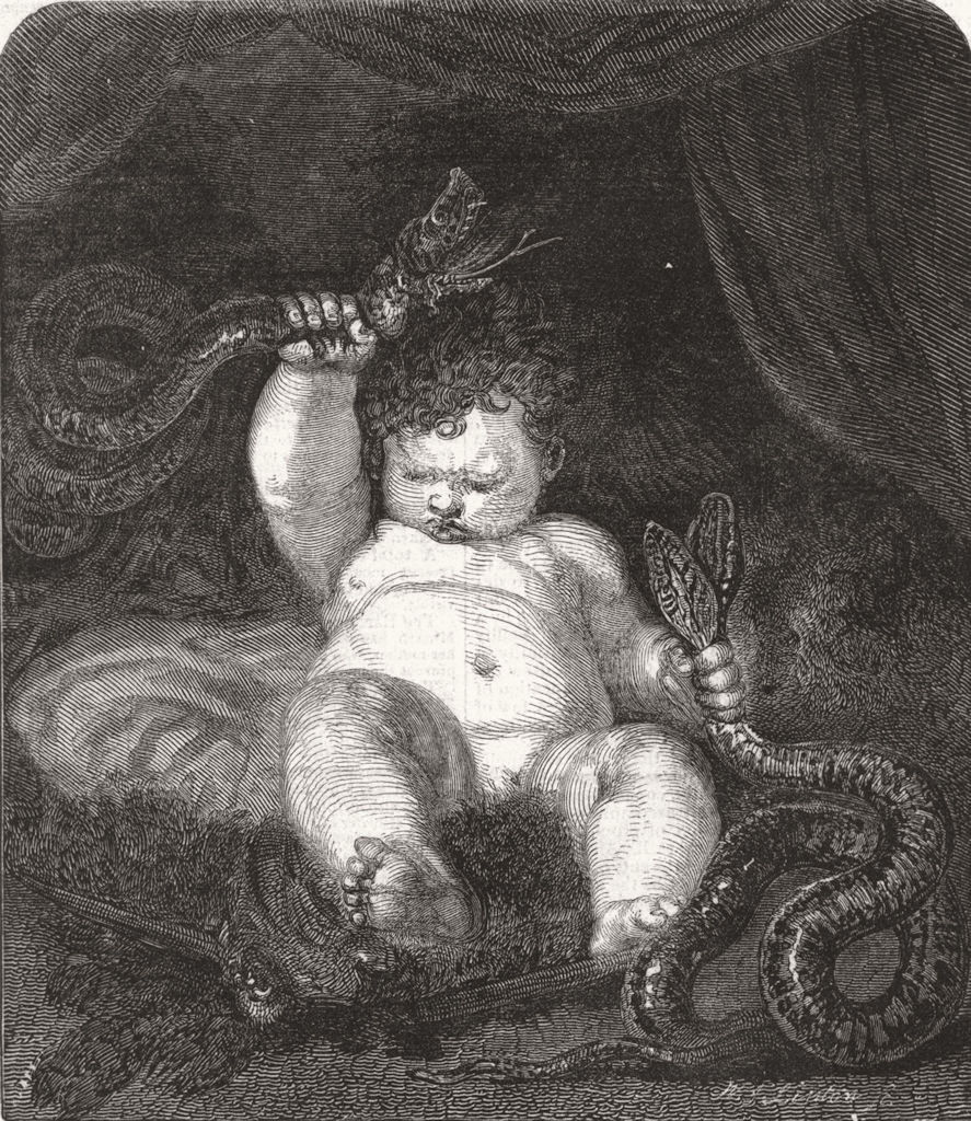 CHILDREN. Infant Hercules 1844 old antique vintage print picture