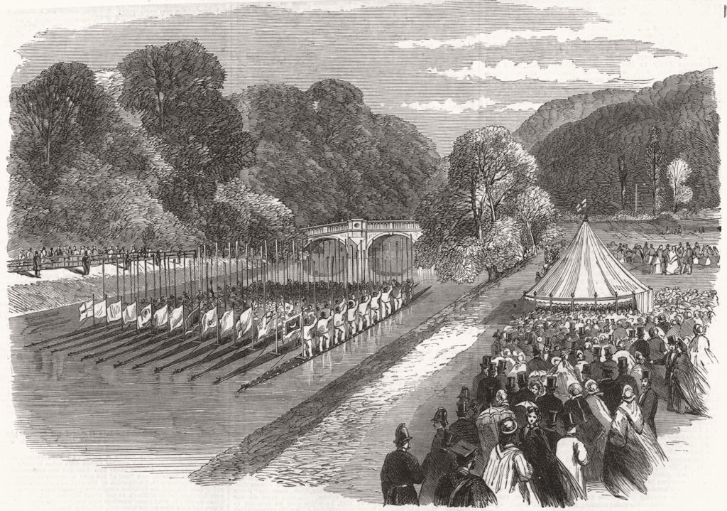 Associate Product BOATS. Boat parade river Cam for Prince & Princess Of Wales 1864 old print