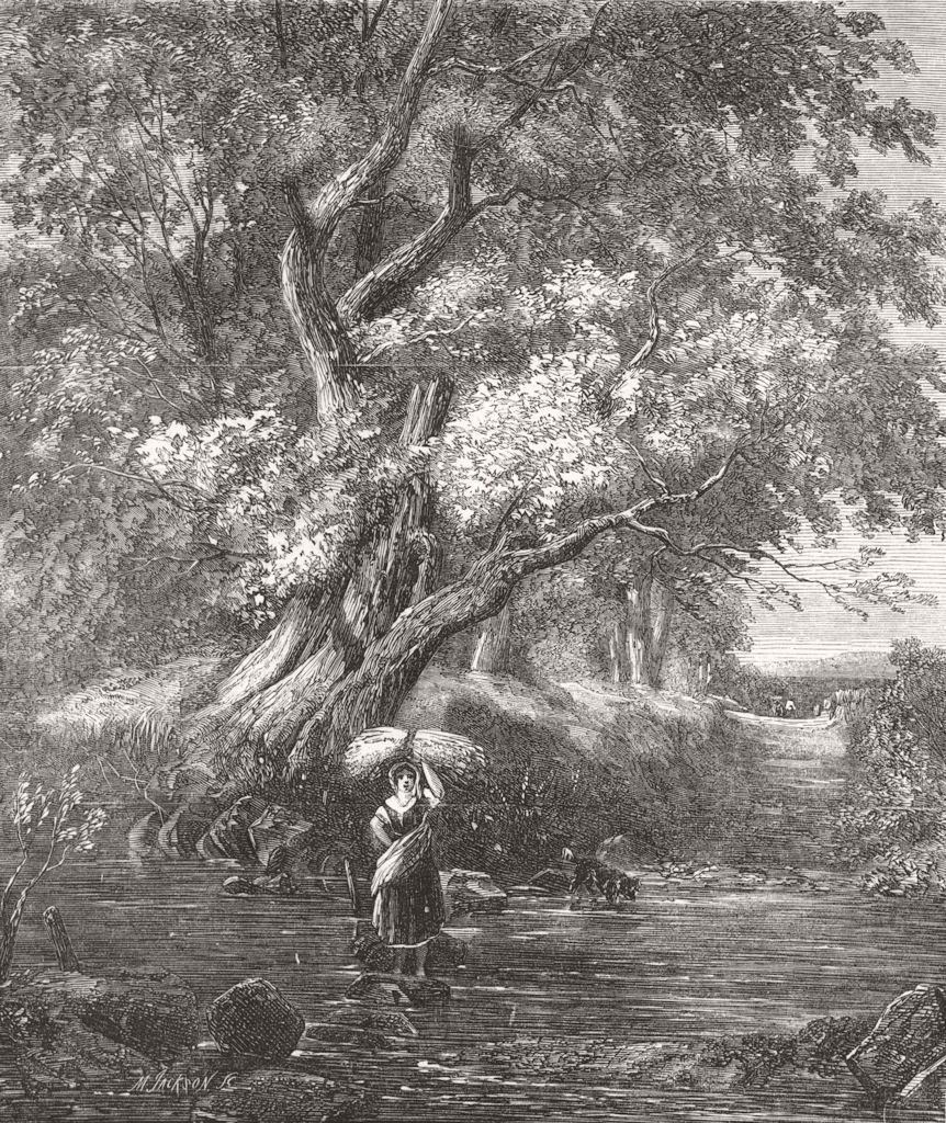LANDSCAPES. Over the Brook, antique print, 1857
