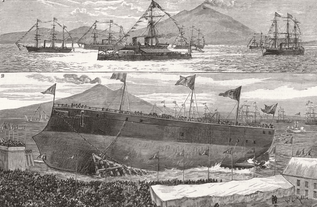 Associate Product ITALY. Launch. Ironclad Italia Castellamare; UK fleet King Humbert Naples, 1880