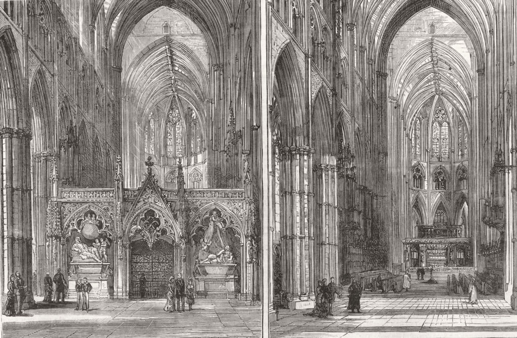 Associate Product LONDON. Planned destruction of Choir screen Westminster Abbey; before post, 1881