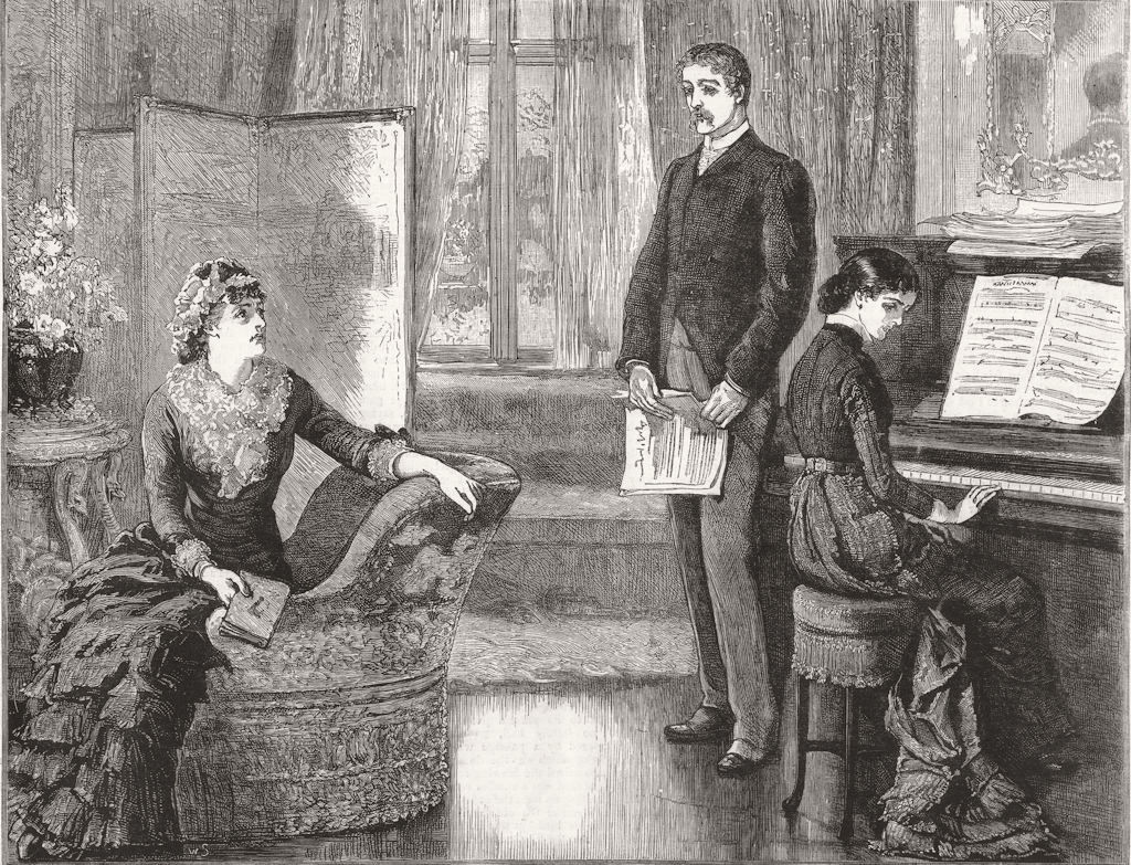 Associate Product SOCIETY. Lady at piano and couple Marchioness 1881 old antique print picture