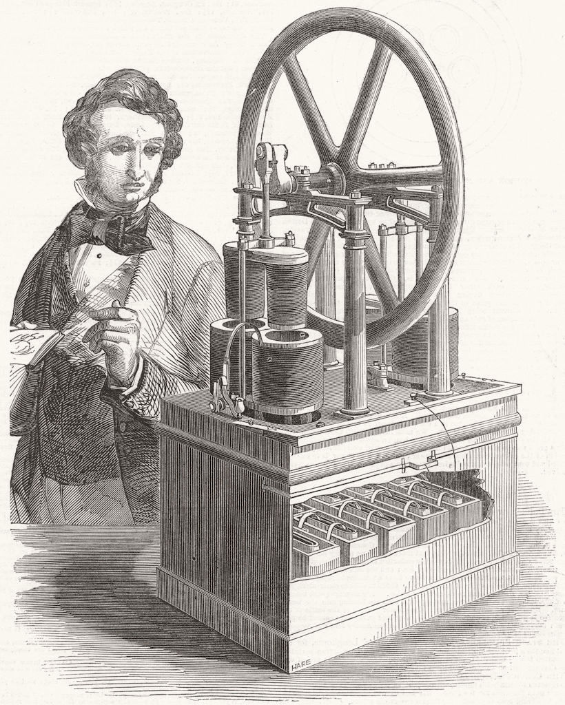 Associate Product ENGINEERING. Hjorth's Electro-Magnetic Motive Engine, antique print, 1849