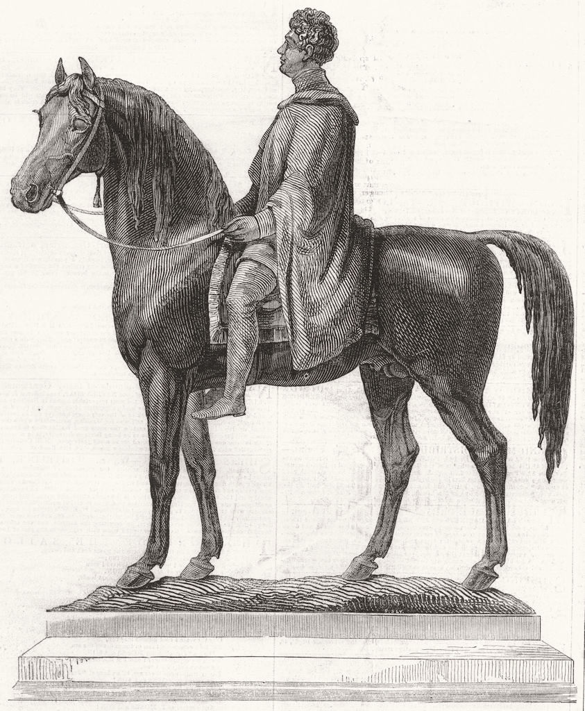 LONDON. Chantrey's Statue of George IV, Trafalgar-Square, antique print, 1844