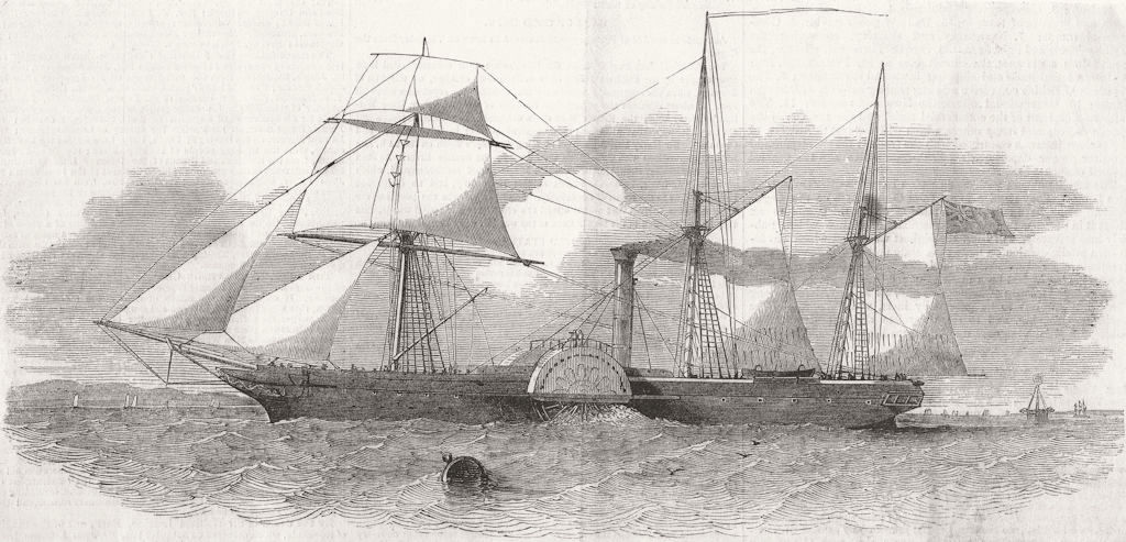 SHIPS. The Steamship Iberia, with Cunningham's Patent Topsail 1851 old print