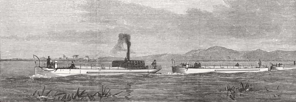 Associate Product DISASTERS. The Indian Famine. Steam-tugs and lighters for conveying Grain, 1874