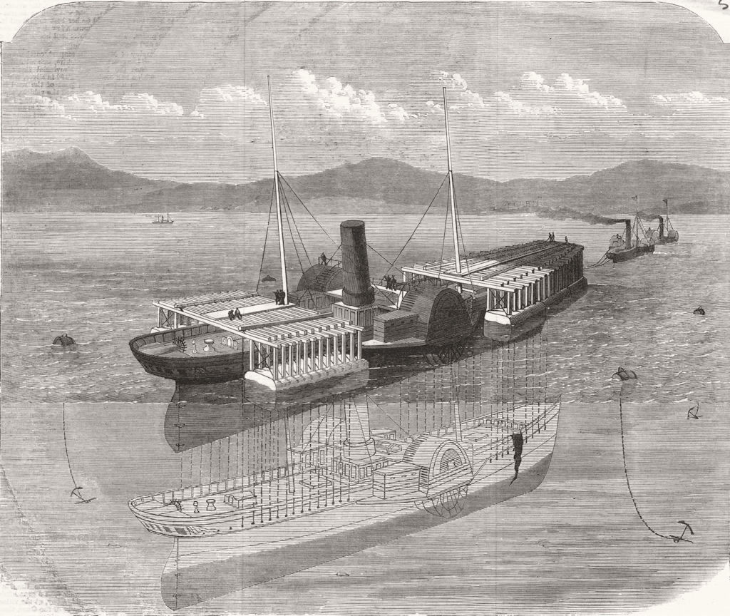 Associate Product IRELAND. Raising the steamer Wolf, Sunk in Belfast Lough, antique print, 1868