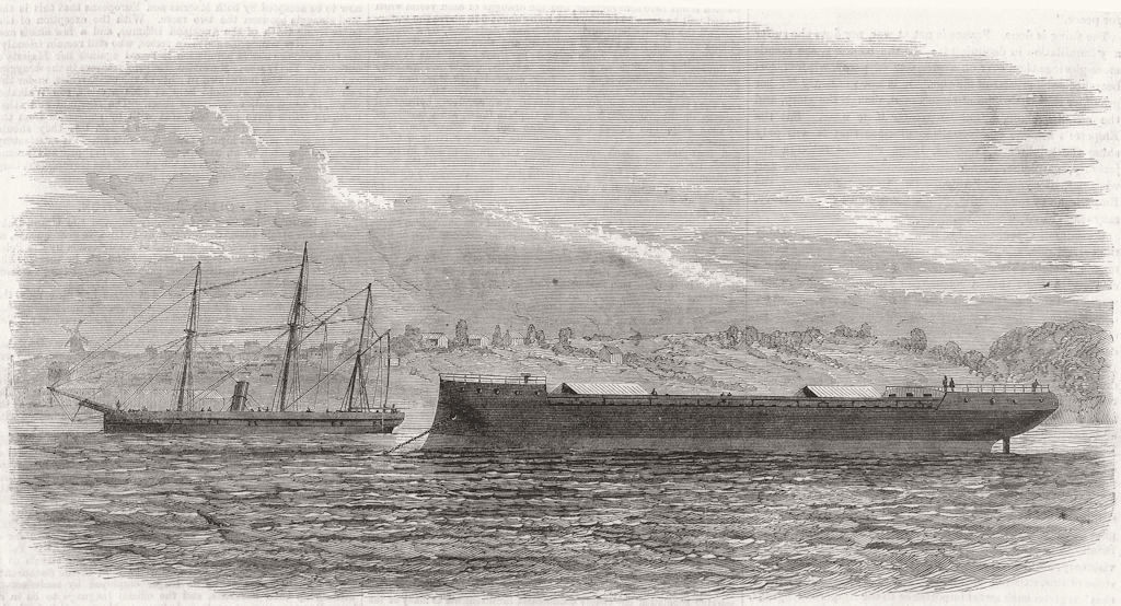 LIVERPOOL. Steam-Ram El Monassir at Anchor gunboat Goshawk, Mersey c1863 print
