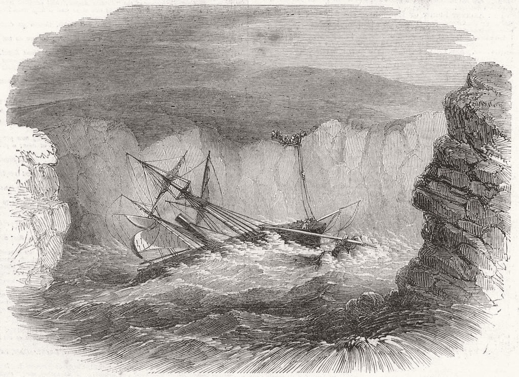 CANADA. Wreck of Kestrel, propeller ship, bay St Shott's, antique print, 1849