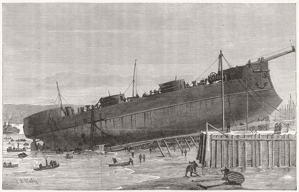Associate Product LONDON. Independencia, Brazilian ship, post attempted launch at Blackwall, 1874