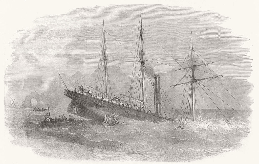 SHIPS. Wreck of The Forerunner African mail-steamer, at point St Lorenzo, 1854