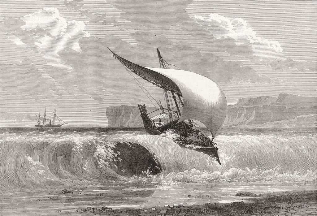 Associate Product SLAVERY. The East African slave trade. Destruction of a Dhow, old print, 1873
