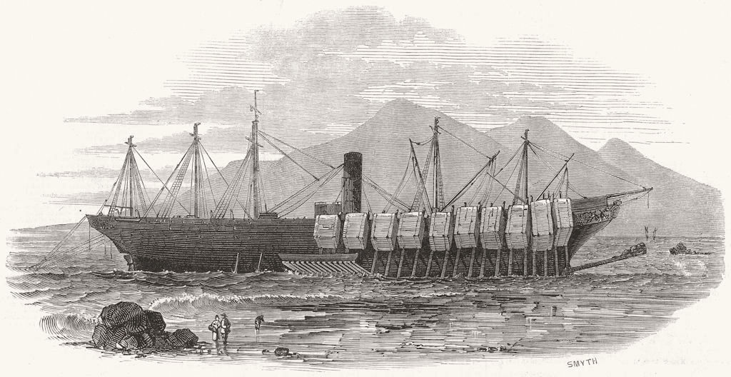 Associate Product SHIPS. The Great Britain steam-ship. The Great Britain beginning to Rise 1847