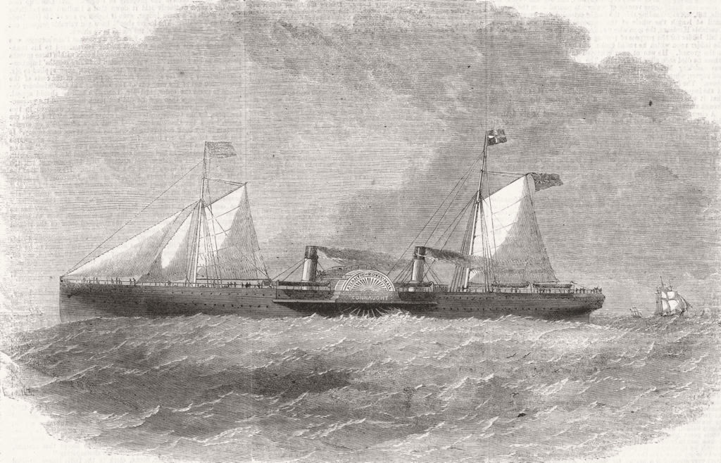 IRELAND. The Ocean mail company's steam-ship Connaught, antique print, 1860