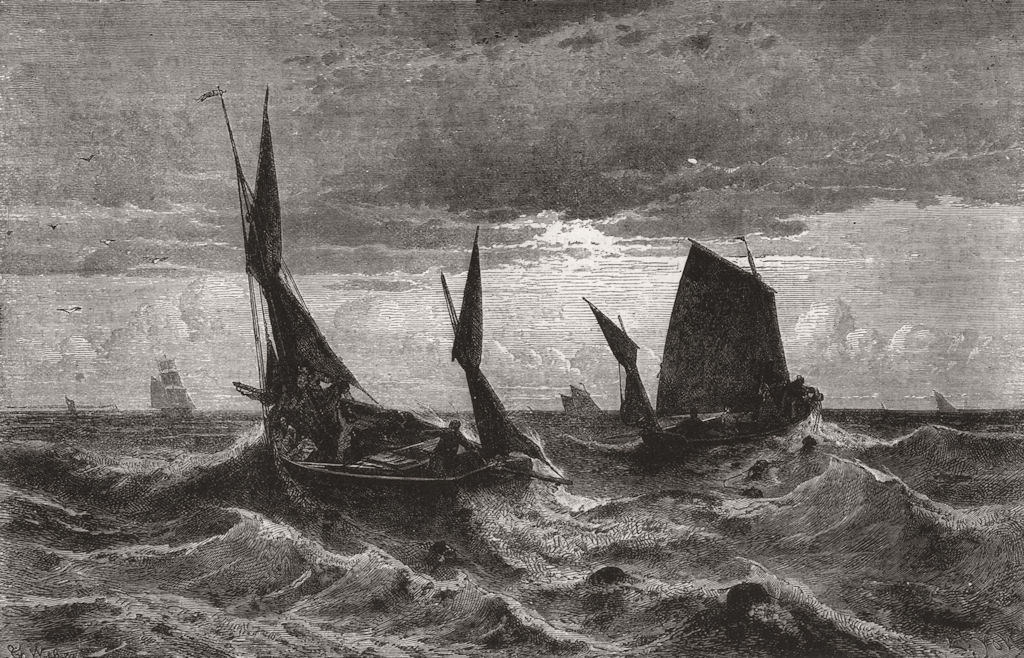 Associate Product FISHING. Herring Fishing in the Channel, antique print, 1872